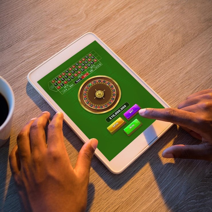 Android app interface for Jurassic Kingdom showing stake selector and spin button